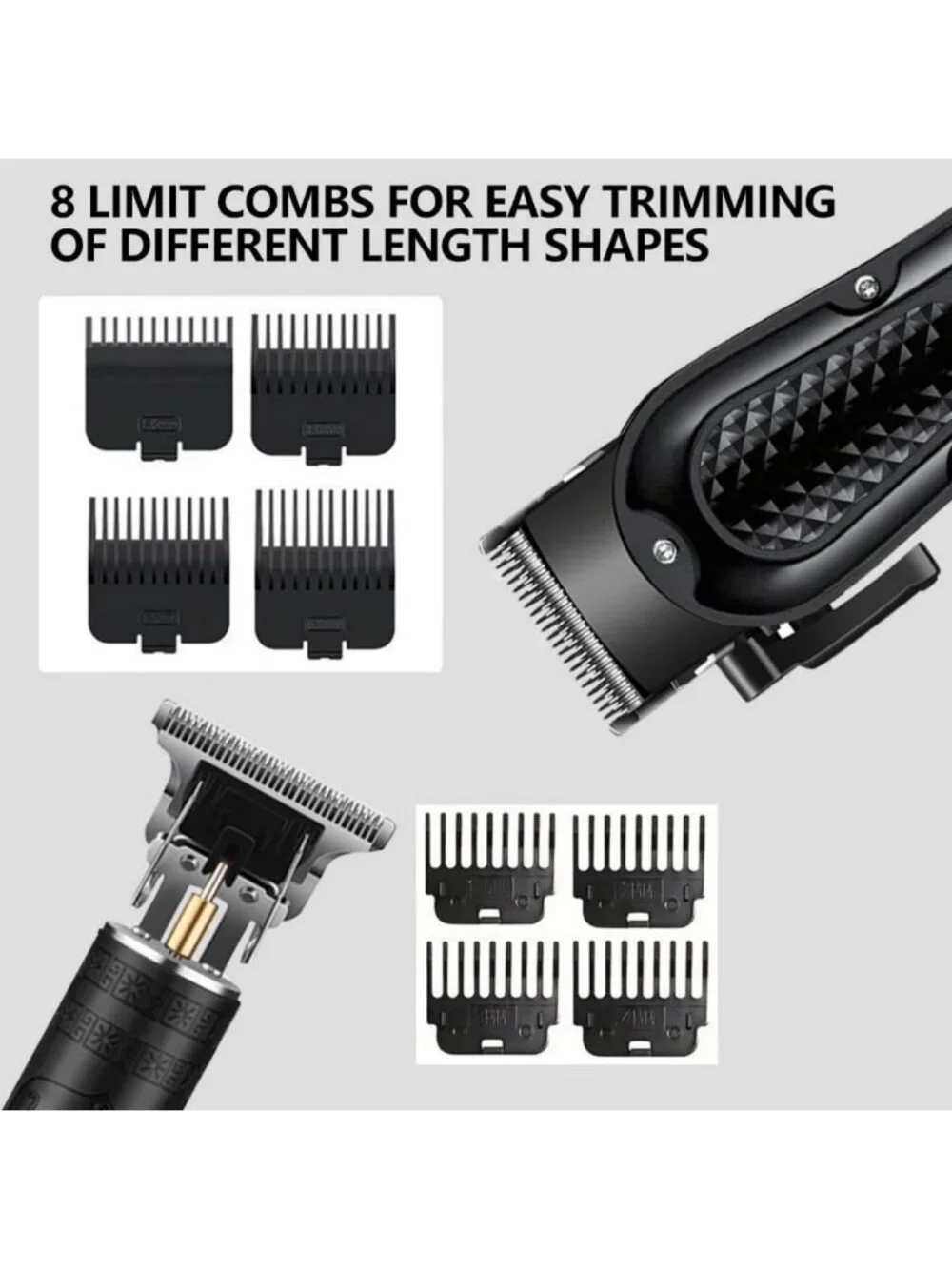 Cordless Hair Clippers & Beard Trimmer Kit | 8 Guide Combs, Adjustable Blade